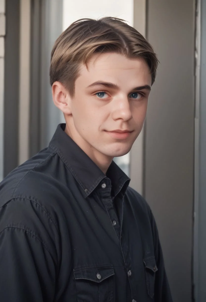 (score_9, score_8_up, score_7_up:1.3),rating_safe, close, 1boy in street, beautifull face,cute, young,blue eyes, black gair, full body, detailed background,neon lights in buildings,dirty walls and advertising posters