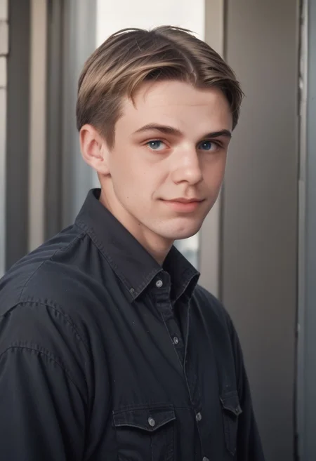 (score_9, score_8_up, score_7_up:1.3),rating_safe, close, 1boy in street, beautifull face,cute, young,blue eyes, black gair, full body, detailed background,neon lights in buildings,dirty walls and advertising posters