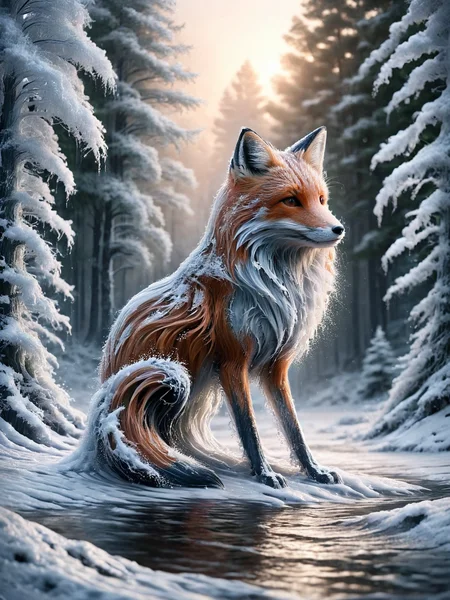 An ais-wvs fox in a snowy forest <lora:ais-wvs-sdxl:1>