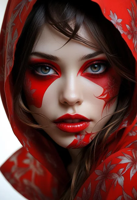 1girl, beautiful girl, beautiful face and perfect eyes, Close-up face, happy, mysterious silhouette of an exotic girl in worn down clothing, red cosmetic over face goddess, alluring, sexy pose, by Minjae Lee, Carne Griffiths, Emily Kell, Steve McCurry, Geoffroy Thoorens, Aaron Horkey, Jordan Grimmer, Greg Rutkowski, amazing depth, double exposure, surreal, geometric patterns, intricately detailed, bokeh,  perfect balanced, deep fine borders, artistic photorealism , smooth,  great masterwork by Suiras  <lora:add-detail-xl:2>  <lora:Double_Exposure:0.5>