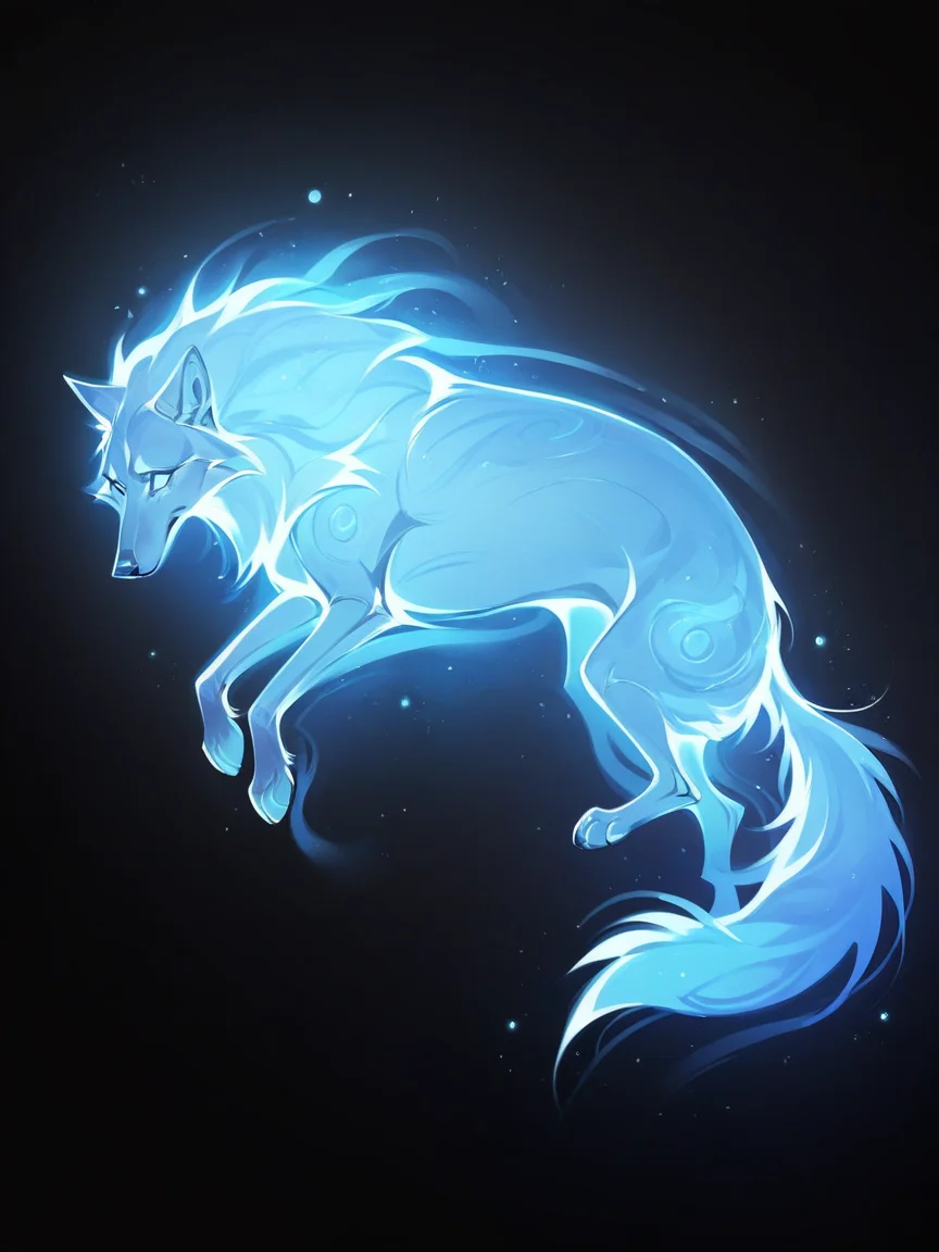score_9, score_8_up, score_7_up, score_6_up, score_5_up, <lora:p4tr0nusXLP:1> p4tr0nus, no humans, glowing, black background, blue theme, wolf, feral