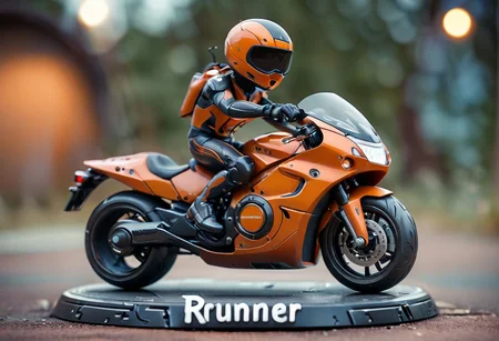 cinematic photo, a futuristic motorbike, "Runner" written, 35mm photograph, film, bokeh, professional, highly detailed