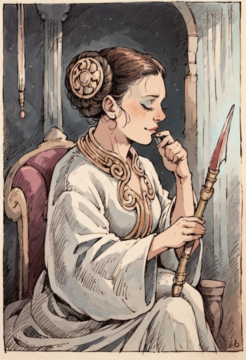 score_9, score_8_up, score_7_up, princess leia, illustration by Lobel, 1girl