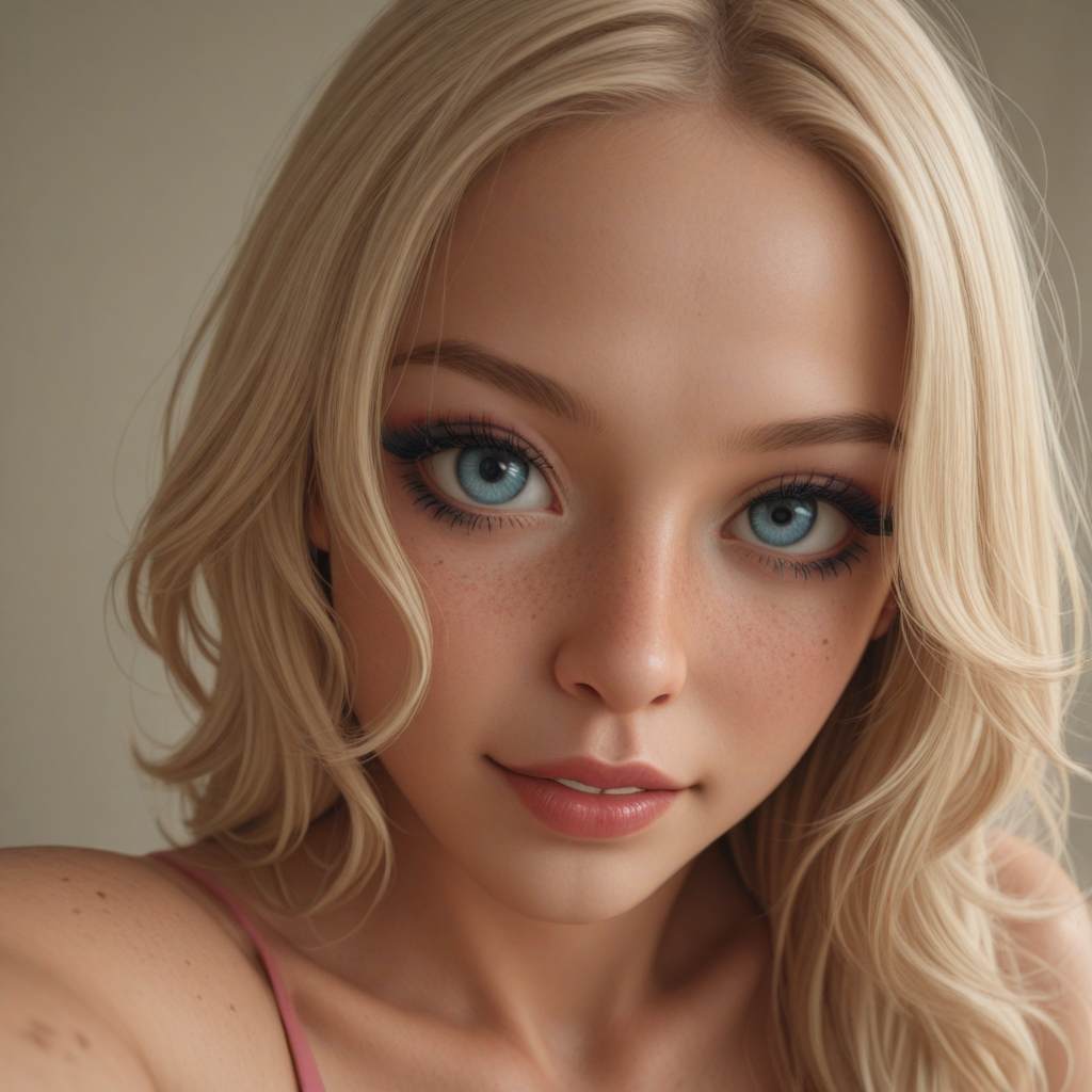 best, masterpiece, Domi with wavy blonde hair and blue eyes, extreme closeup, exotic colorful makeup, model face, model pose, selfie, highly detailed skin texture, freckles, highly detailed photo, professional photograph, dynamic lighting
