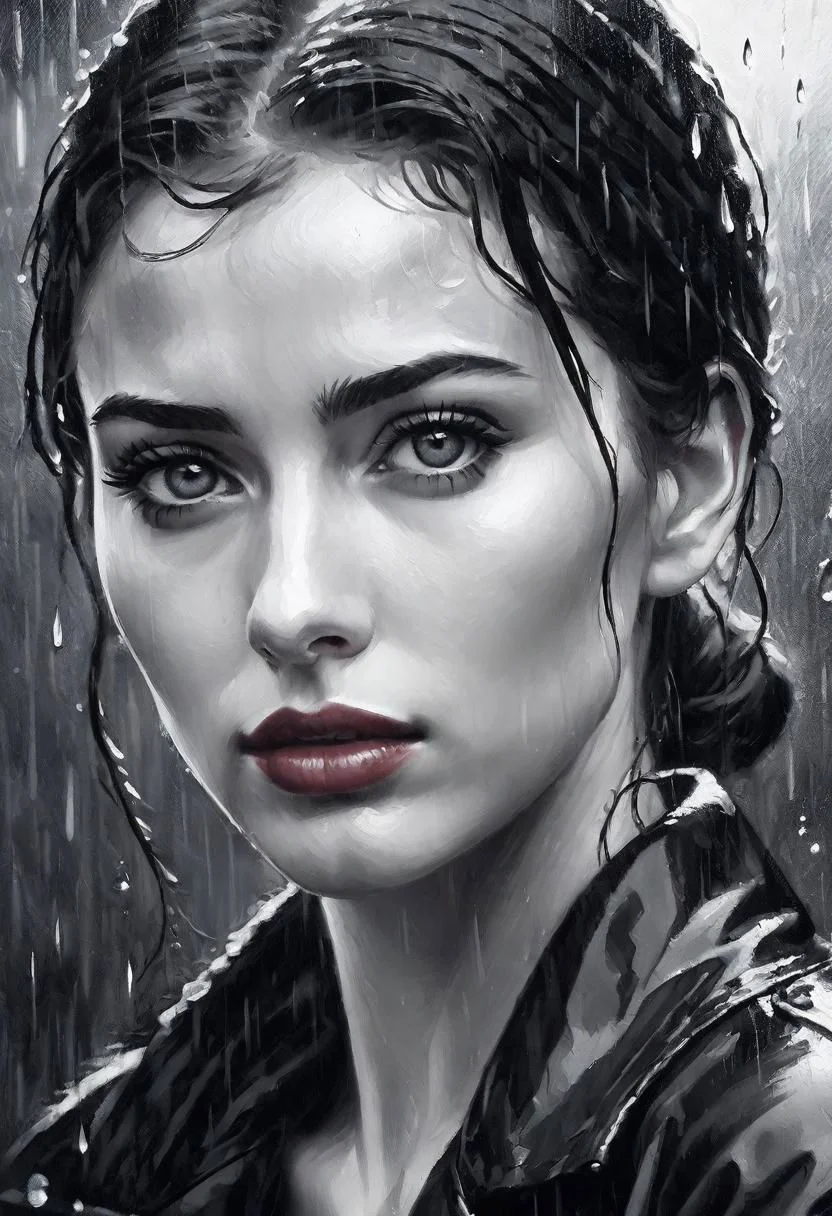Close-up, portrait, oil paint, black and white photo of a woman in the rain, black and white photo, by Zlatyu Boyadzhiev, art photography, 8k sensual lighting, ultra-realistic digital painting, shy, very wet
style Jamie Wyeth, James Gillard, Edward Hopper, Greg Rutkowski Studio Ghibli Genshin Impact