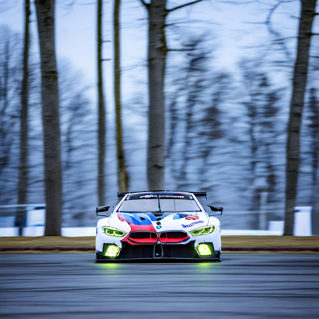 bmw m8 gte f92, car, outdoors, winter, tree, blurry, sky, weapon, sports car
