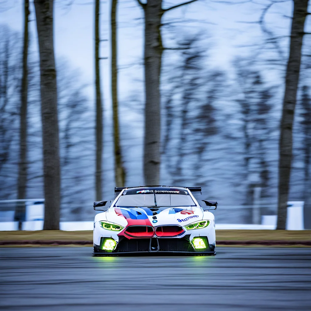 bmw m8 gte f92, car, outdoors, winter, tree, blurry, sky, weapon, sports car