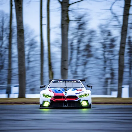 bmw m8 gte f92, car, outdoors, winter, tree, blurry, sky, weapon, sports car