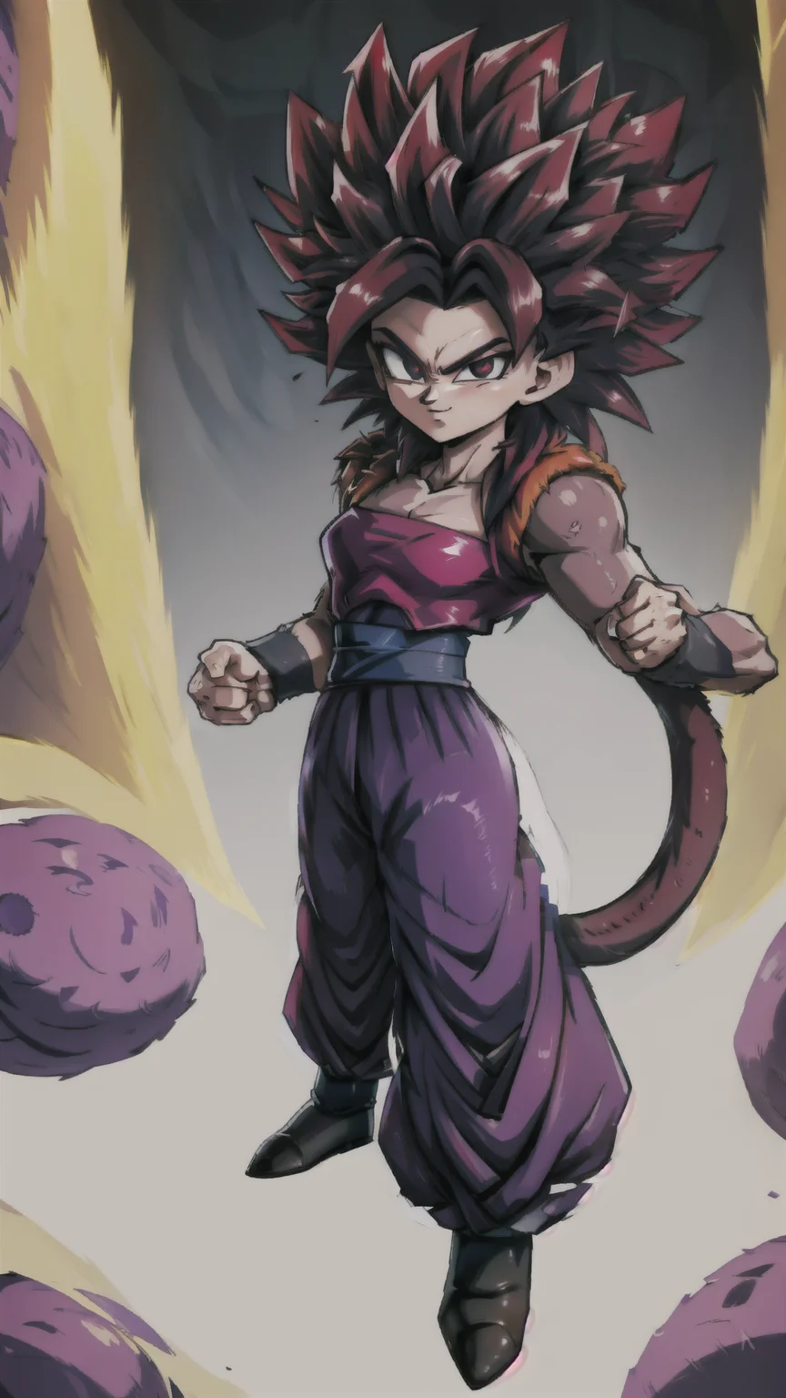 Caulifla, 1girl, (((SSj4, super saiyan 4, black Hair,))), BREAK, (((red fur on arms and chest, ))), (((Tail))), (((red body fur))), BREAK, <lora:Caulifla:1>
pink tube top, strapless, purple baggy pants, grey bracers, grey boots, BREAK, <lora:Primitive Saiyan Woman:0.5> <lora:furry_female:0.5> <lora:Son Goku - Dragon Ball:.7> <lora:dbgt_gogeta:.5>, masterpiece, best quality, hyperrealistic, extremely detailed, highly quality, 4k, sharp focus, professional photograph, sharp focus, award winning, cinematic lighting, octane render, unreal engine, volumetrics dtx, Wallpaper,