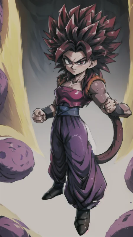 Caulifla, 1girl, (((SSj4, super saiyan 4, black Hair,))), BREAK, (((red fur on arms and chest, ))), (((Tail))), (((red body fur))), BREAK, <lora:Caulifla:1>
pink tube top, strapless, purple baggy pants, grey bracers, grey boots, BREAK, <lora:Primitive Saiyan Woman:0.5> <lora:furry_female:0.5> <lora:Son Goku - Dragon Ball:.7> <lora:dbgt_gogeta:.5>, masterpiece, best quality, hyperrealistic, extremely detailed, highly quality, 4k, sharp focus, professional photograph, sharp focus, award winning, cinematic lighting, octane render, unreal engine, volumetrics dtx, Wallpaper,