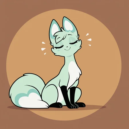 <lora:Slushi-Illustrious:0.8> slushi, female, solo, sitting, feral, eyes closed, smile, head up, full body, cute, proud of self, masterpiece, best quality, amazing quality