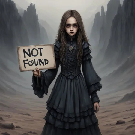 (((Ultra detailed, Megapixel)))
1girl, (((holding out a sign with number "NOT*FOUND"))), by charlie bowater and dan mumford and trevor Brown, hands, terror, gloomy, dark, blank face, no face, wasteland background, no mouth, no eyes, long hair