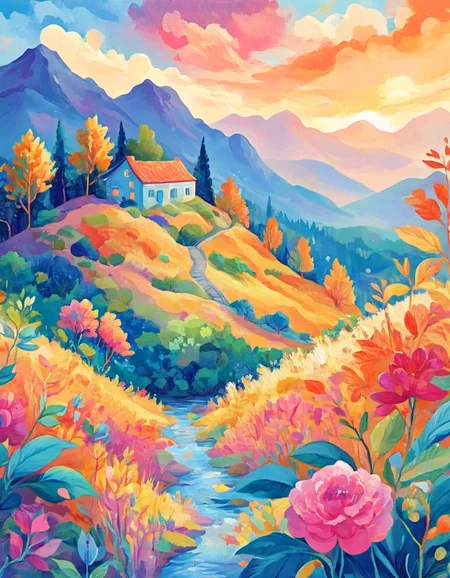 novuschroma style landscape in summer <lora:106_novuschroma_1:1>
