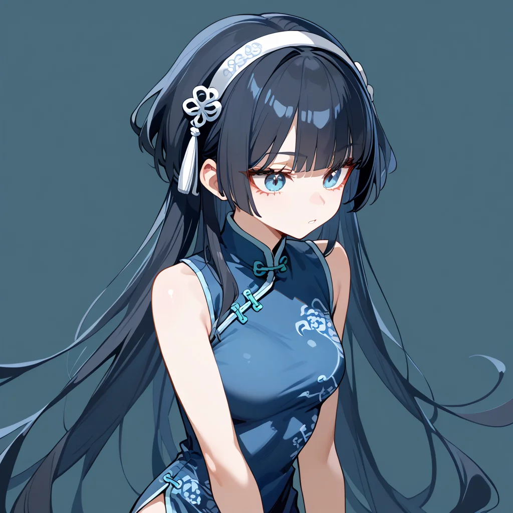score_9, score_8_up, score_7_up, simple background,
1girl, jfcut, long hair, china dress, hairband, 
 <lora:jellyfish_haircut_pony_v1:0.5>