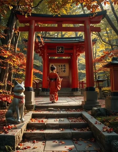 looking at viewer,A graceful Japanese (woman:1.4) standing in front of a traditional Inari shrine,arms behind back, wearing an elegant mauve kimono adorned with intricate floral patterns. Her dark hair is styled in a classic updo, decorated with delicate kanzashi hair ornaments. She has a serene and contemplative expression as she gazes towards the shrine. The scene is set in the late afternoon, with soft golden sunlight filtering through the vibrant red torii gates that create a tunnel leading to the shrine. The ground is covered with autumn leaves in warm shades of red, orange, and yellow. Stone fox statues, draped with sacred red bibs, guard the entrance, adding to the shrine's mystical aura. Traditional stone lanterns emit a soft, warm glow, enhancing the spiritual and tranquil ambiance. The background features lush greenery, contrasting with the shrineâs vivid vermillion hues. The image is in a photorealistic style, with high dynamic range lighting, capturing every intricate detail from the fabricâs texture to the play of light and shadows, evoking a sense of peace and tradition.
<lora:SDXLFaeTastic2400:0.4> <lora:extremely_detailed:0.4> extremely detailed, <lora:Inari_shr1n3:1>,Inari shr1n3, Masterpiece,best quality,hi res,8k,hi res,8k,award winning,(sharp focus, intricate, highly detailed),