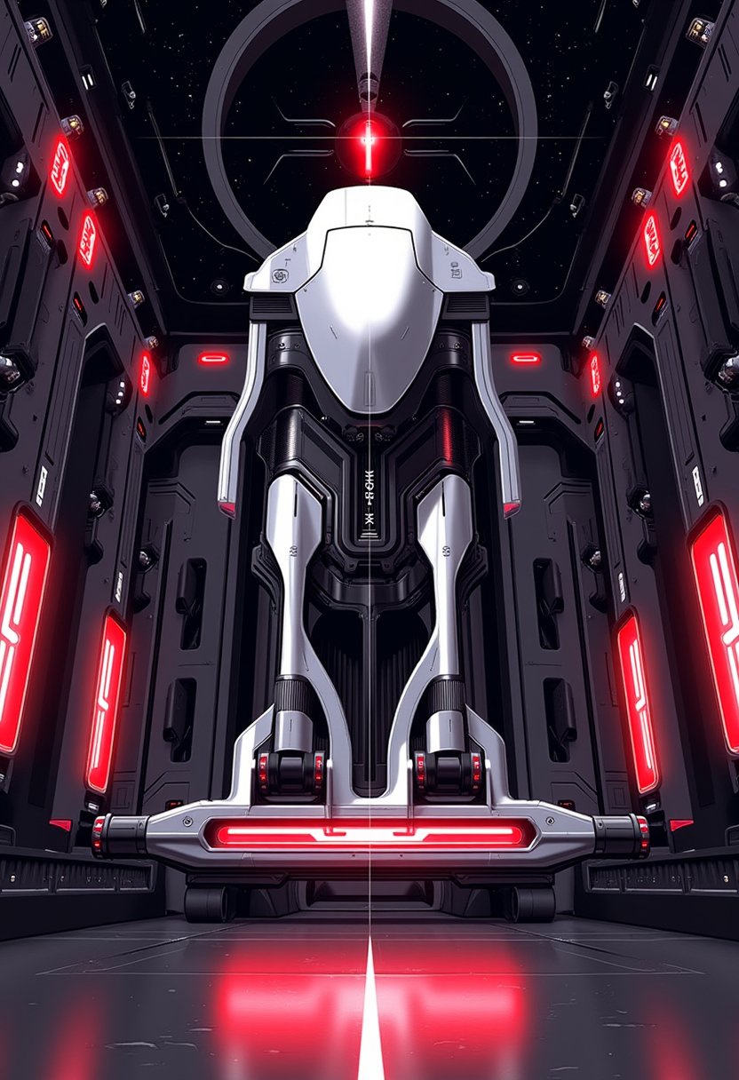 yfg-srs 8k resolution, chiaroscuro. ink sketch masterpiece, a hi-tech anime cyberpunk setting of nistyle in a clandestine laboratory room inside an alien spaceship with intricate shiny mechanical high tech components with glowing, intense red led diodes that emit a menacing, otherworldly glow visible on the back wall, levitated above the floor in the center of the room is a huge epic failure of a sculpture