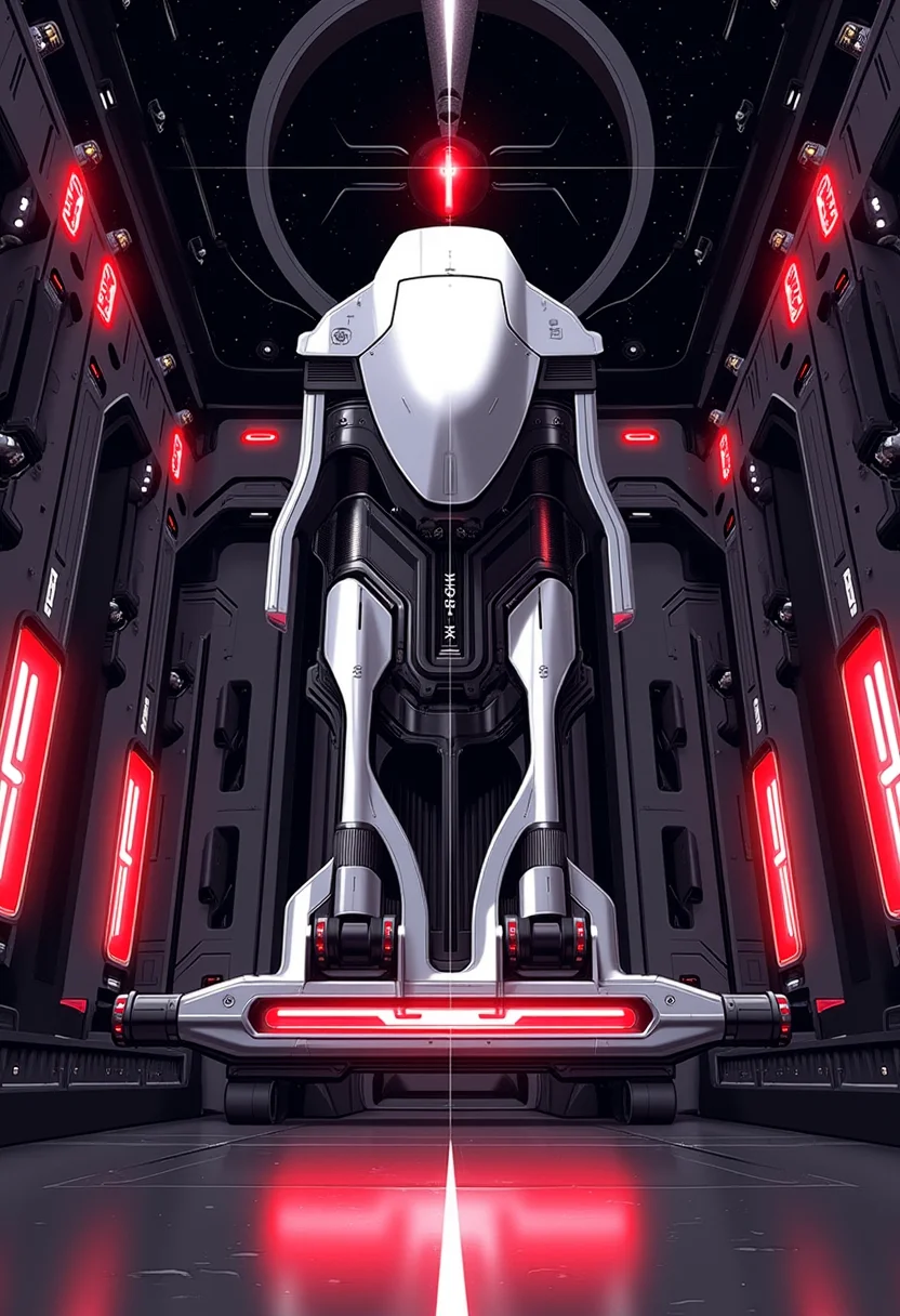 yfg-srs 8k resolution, chiaroscuro. ink sketch masterpiece, a hi-tech anime cyberpunk setting of nistyle in a clandestine laboratory room inside an alien spaceship with intricate shiny mechanical high tech components with glowing, intense red led diodes that emit a menacing, otherworldly glow visible on the back wall, levitated above the floor in the center of the room is a huge epic failure of a sculpture