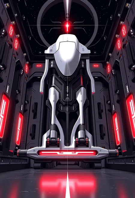 yfg-srs 8k resolution, chiaroscuro. ink sketch masterpiece, a hi-tech anime cyberpunk setting of nistyle in a clandestine laboratory room inside an alien spaceship with intricate shiny mechanical high tech components with glowing, intense red led diodes that emit a menacing, otherworldly glow visible on the back wall, levitated above the floor in the center of the room is a huge epic failure of a sculpture