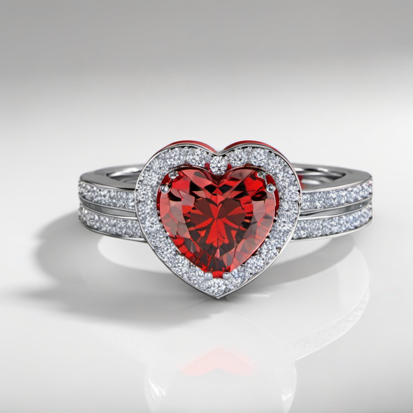ring, heart shape red crystals on top,reflection<lora:diamond:1>