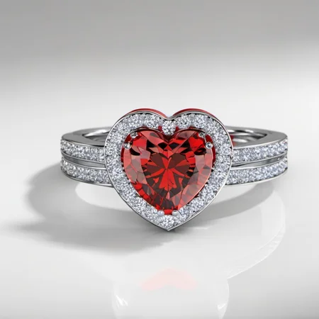 ring, heart shape red crystals on top,reflection<lora:diamond:1>