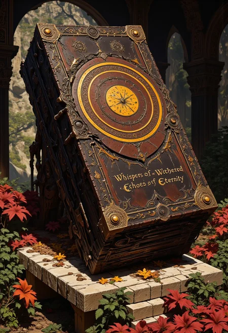 A thick, gnarled grimoire rests upon a stone altar, its cover a twisted mass of cracked leather and tarnished metal corners. The pages are brittle, crumbling with the scent of ancient ink and dust. Along the spine, pulsating veins of black and gold seem to be alive, crawling toward the faded sigils etched into the cover. As the autumn wind sweeps through the trees, the leaves swirl in a whirlwind of crimson and amber around the book. The faint whispers of distant spirits echo as you approach.
Etched on the cover: (text: “Whispers of the Withered, Echoes of Eternity”)
, live action, in the style of an old 80's VHS dark fantasy, VHS screen grab, grainy, old footage, in the style of an old 80's VHS dark fantasy, VHS screen grab, grainy, old footage