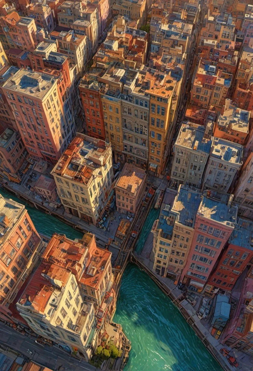 Pastel zbrush render of san francisco. vintage style design, with shadows loom, all interwoven to create a sense of rhythm and flow. Heather Theurer, The sky above ripples like water, great lighting, fenliexl, mixed media, surrealism, otclillsn, FRESHIDEAS Real Photography 2#