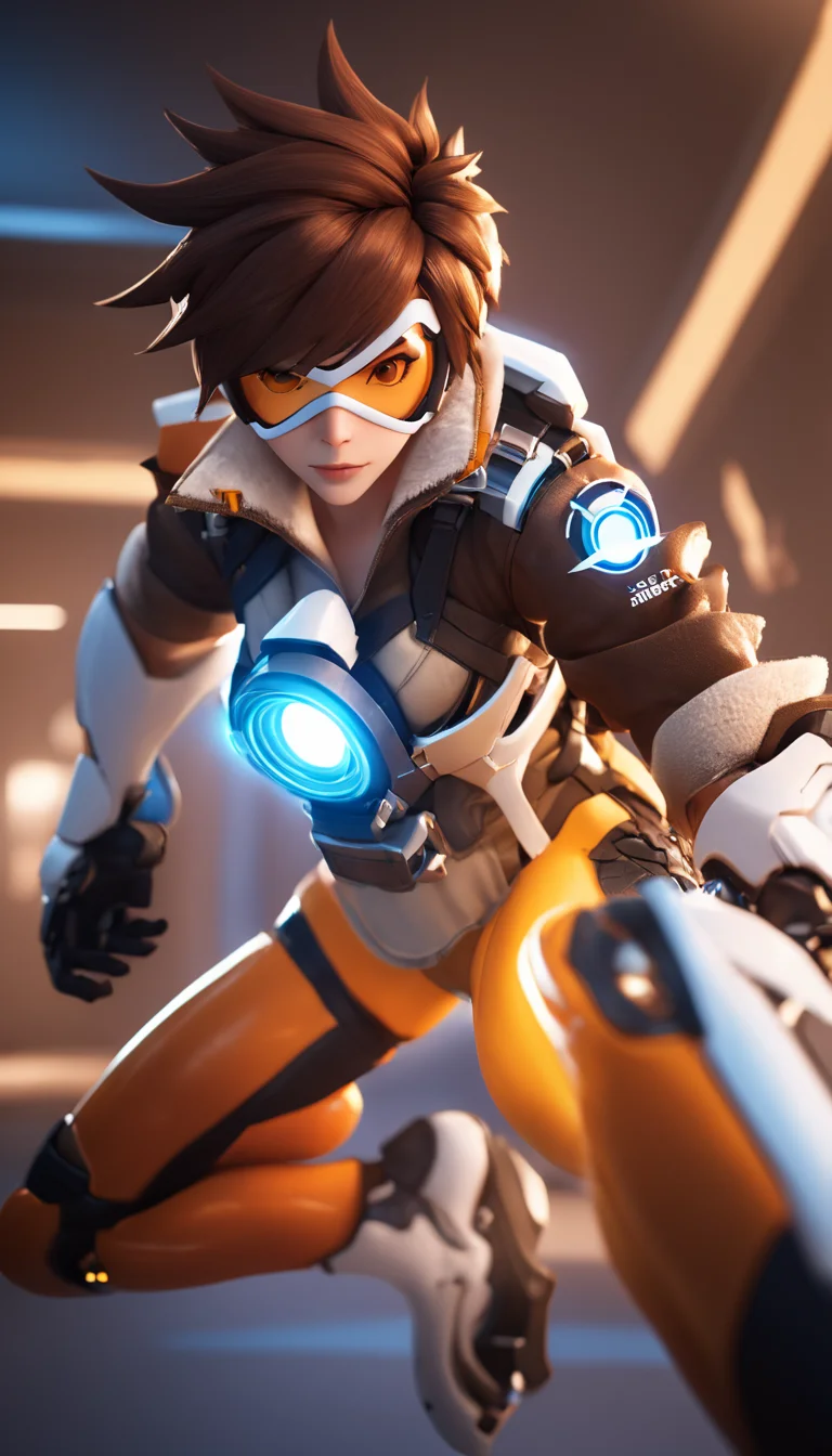 cinematic photo Cinematic scene, hero view, Tracer, Overwatch <lora:tracer_xl_v1:1>, action pose, detailed background, masterpiece, best quality, high quality, highres, absurdres . 35mm photograph, film, bokeh, professional, 4k, highly detailed