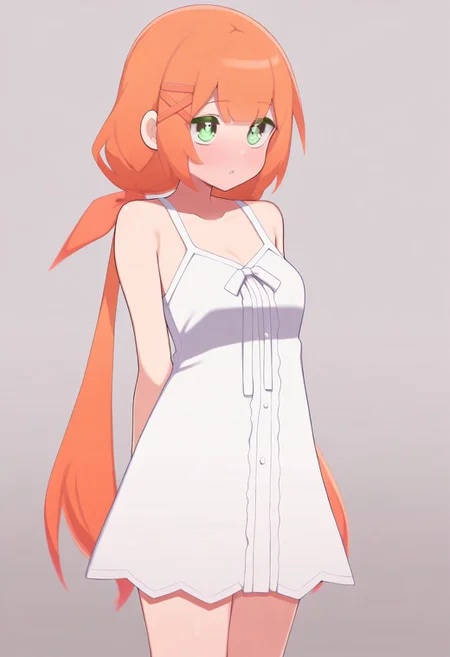 masterpiece, best quality, strelitzia (kingdom hearts), x hair ornament, low twintails, white dress, hair ribbon