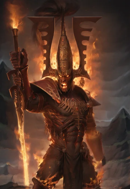 (absurdres, best quality, masterpiece:1.4), score_9, score_8_up, score_7_up, score_6_up, detailed, detailed body, detailed face, 

avaKhaine, burning mouth, armor, helmet, 

mountain background