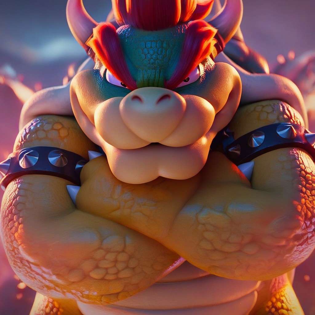 Score_9, score_8_up, score_7_up, source_furry, 1boy, bowser, smug grin, crossed arms, claws,