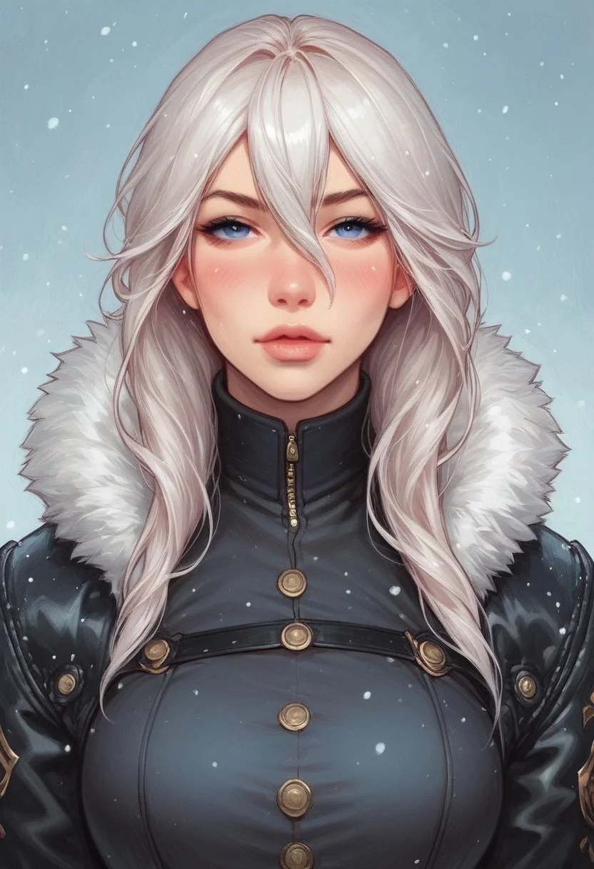 (((front view)))
1 girl, portrait, winter jacket with fur hood, long hair, winter, snowfall, 1girl solo, white hair, looking at viewer, bangs, day, blue sky, hair between eyes, outdoors, blush dramatic lights, relax,
(((full-clothed))),
BREAK 
(outdoor background:1.9) score_9, score_8_up, score_7_up, score_6_up, source_cartoon, rating_explicit, Expressiveh, (((((upper body))))), dynamic pose