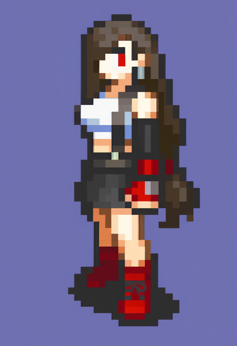 masterpiece, best quality, solo, 1girl,  <lora:FEGBA-Sprites-illus_Fp:1>, simple background, pixel art, full body, tifa lockhart,