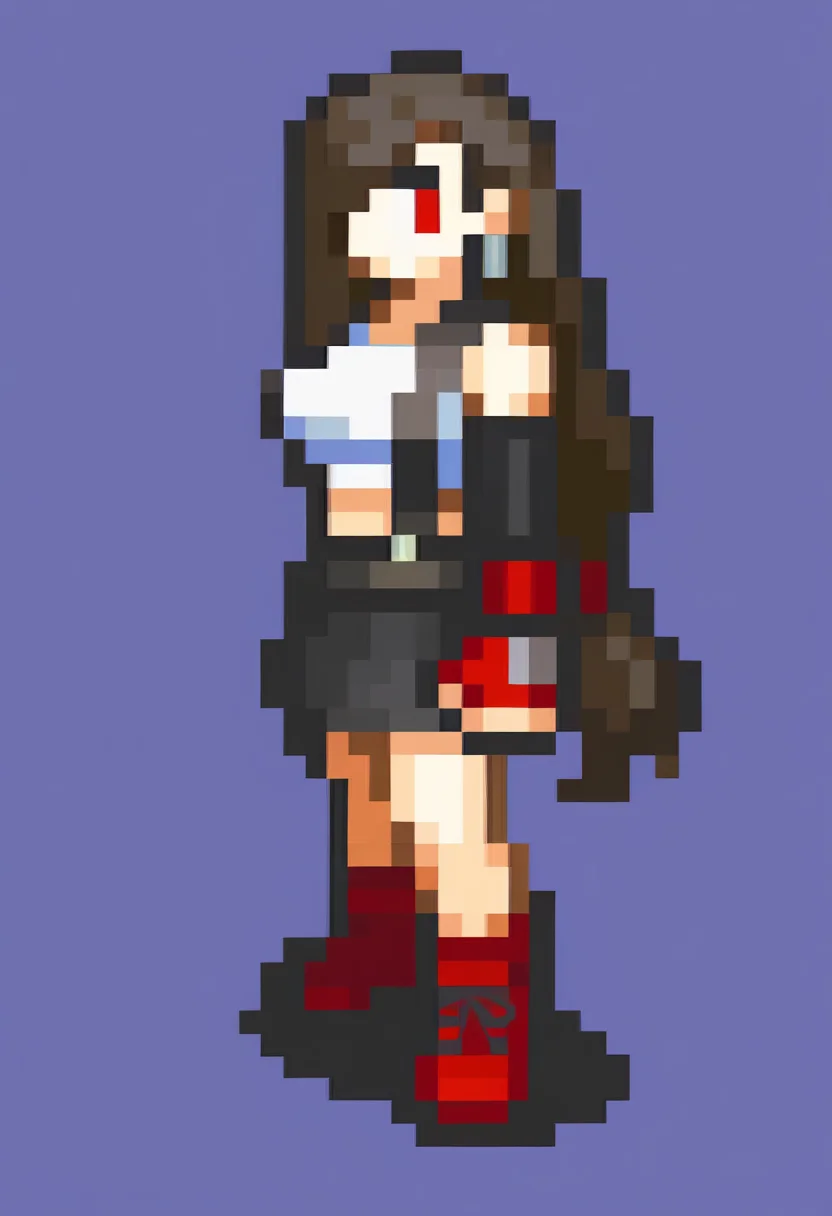 masterpiece, best quality, solo, 1girl, <lora:FEGBA-Sprites-illus_Fp:1>, simple background, pixel art, full body, tifa lockhart,