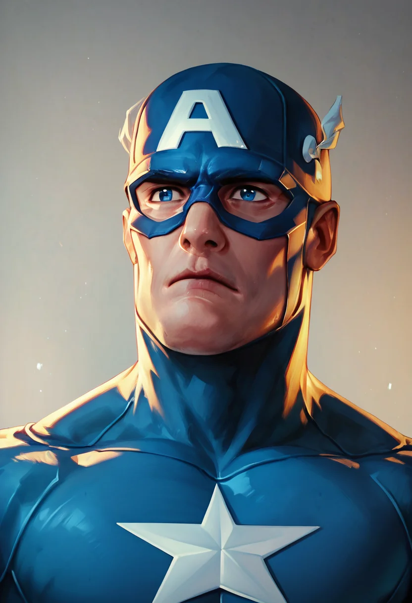 score_9, score_8_up, score_7_up, extremely detailed, highest quality, masterpiece, cap7a1n_am3r1ca, superhero, blue eyes, portrait, very handsome man, dramatic lighting