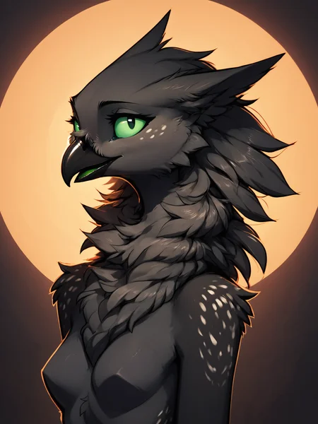 score_9, score_8_up, score_7_up, score_6_up, score_explicit, source_furry, BREAK, black background, headshot portrait, anthro avian female shdw,
black body, slim, smile, happy, green sclera, black pupils, looking at viewer, neck tuft, chest tuft, fluffy,
<lora:velari_v0.2.1_pdxl:0.7>, <lora:add-detail-xl:0.7>, <lora:xl_more_art-full_v1:0.7>,