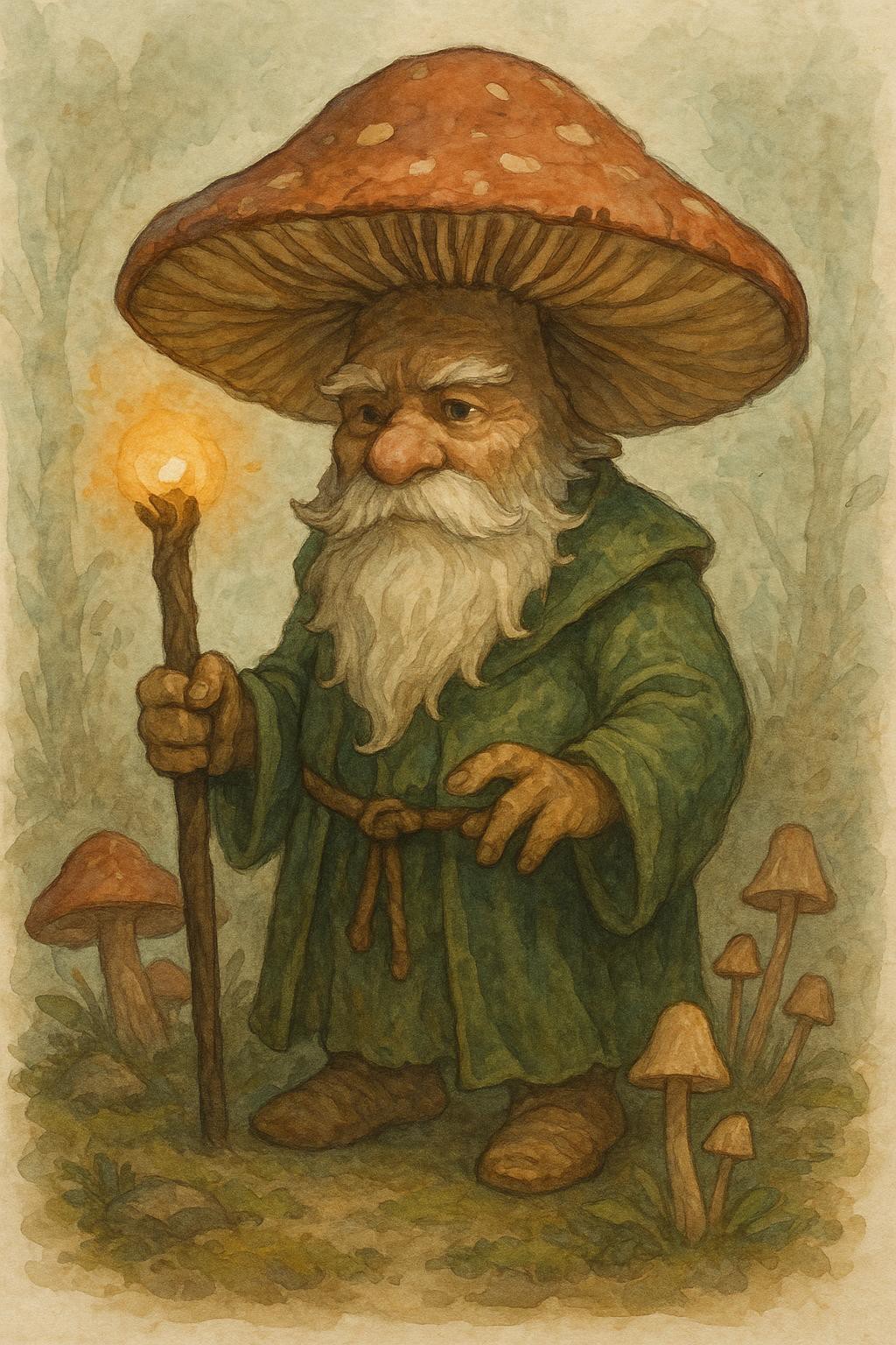 anthropomorphic fungus mushroom man who is also a wizard