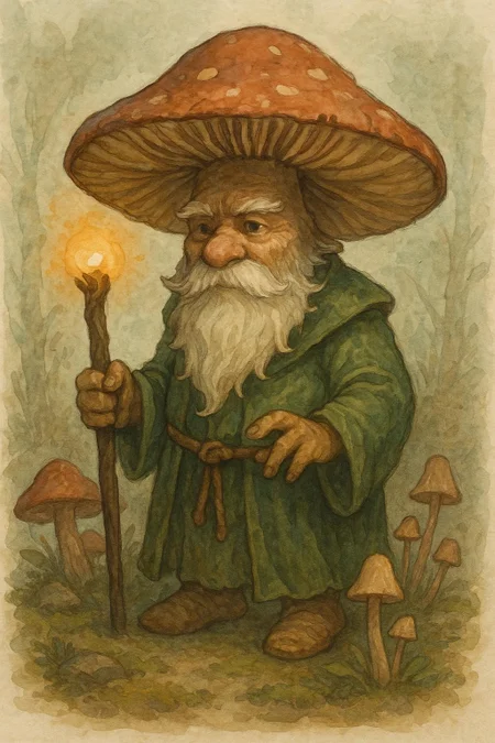 anthropomorphic fungus mushroom man who is also a wizard