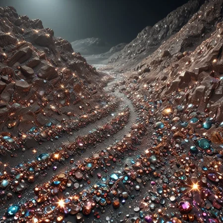 high quality, high details, ultra detailed, road made of gems in space, empty road sides, black background road sides,