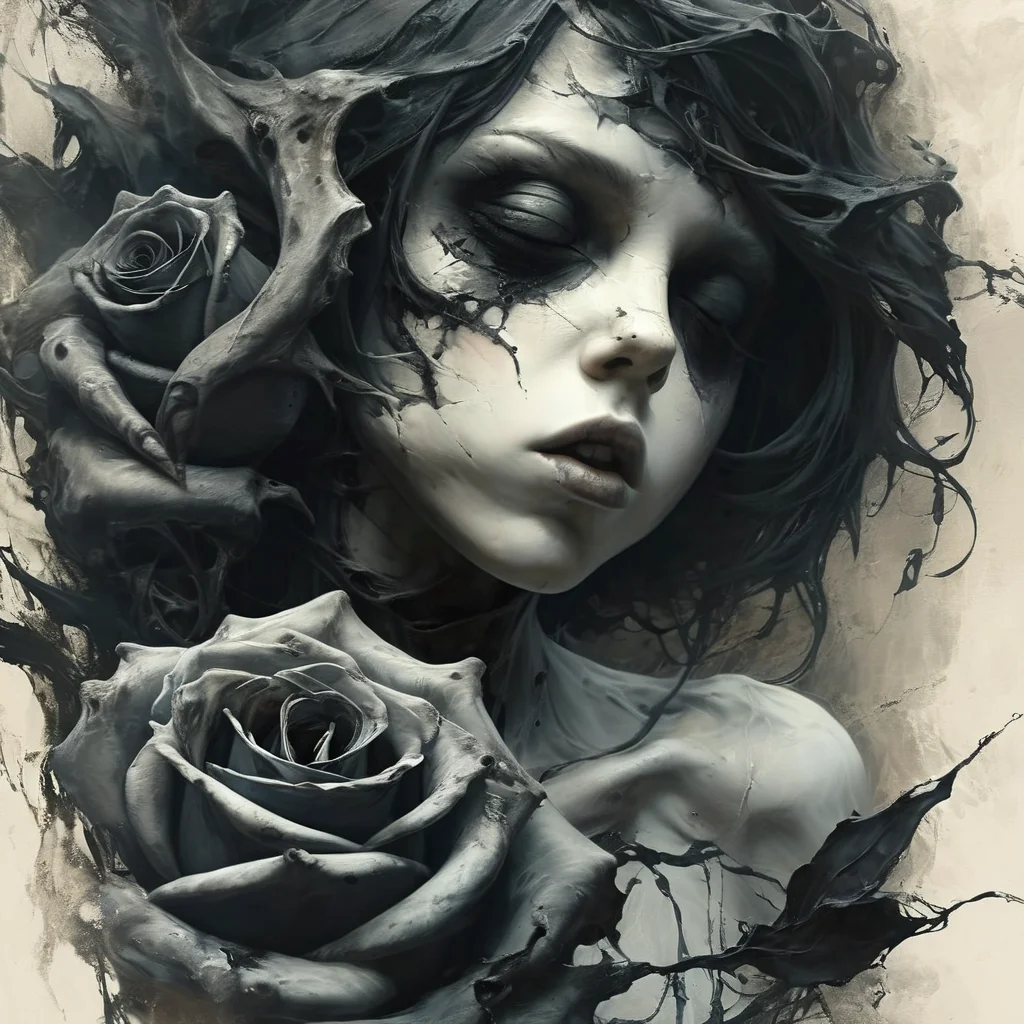 mortishadow professional portrait of a girl with a black rose, darkly, very detailed <lora:mortishadow:1>