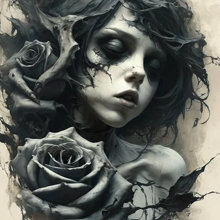 mortishadow professional portrait of a girl with a black rose, darkly, very detailed <lora:mortishadow:1>
