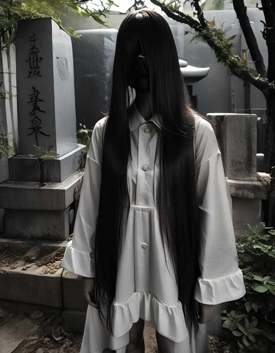 score_9, score_8_up, score_7_up, source_real,realistic, photorealistic, BREAK <lora:detailed_notrigger:1> <lora:zy_Detailed_Backgrounds_v1:1> extremely detailed, detailed background,
JapaneseCemetry, night, <lora:BDpony_JapaneseCemetry_V1-6076:1>, <lora:dark:1.3>,  <lora:0662 yamamura sadako_pony:1> ruyanyi0662,dirty,hair over eyes,sleeves past wrists,very long hair,cowboy shot,white dress,hair over face,reverse hair,Hair over body,horror \(theme\),