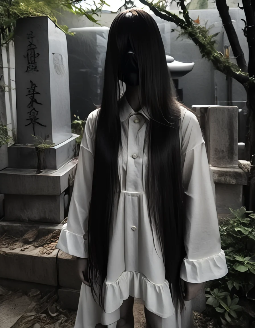 score_9, score_8_up, score_7_up, source_real,realistic, photorealistic, BREAK <lora:detailed_notrigger:1> <lora:zy_Detailed_Backgrounds_v1:1> extremely detailed, detailed background,
JapaneseCemetry, night, <lora:BDpony_JapaneseCemetry_V1-6076:1>, <lora:dark:1.3>, <lora:0662 yamamura sadako_pony:1> ruyanyi0662,dirty,hair over eyes,sleeves past wrists,very long hair,cowboy shot,white dress,hair over face,reverse hair,Hair over body,horror \(theme\),