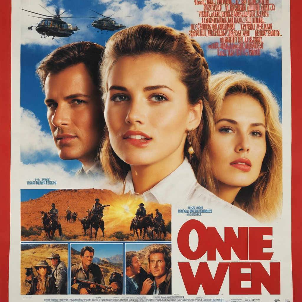 1990s \(style\) adventure movie poster, one woman, (lipbite), two men <lora:lipbitev3_SDXL:1>
