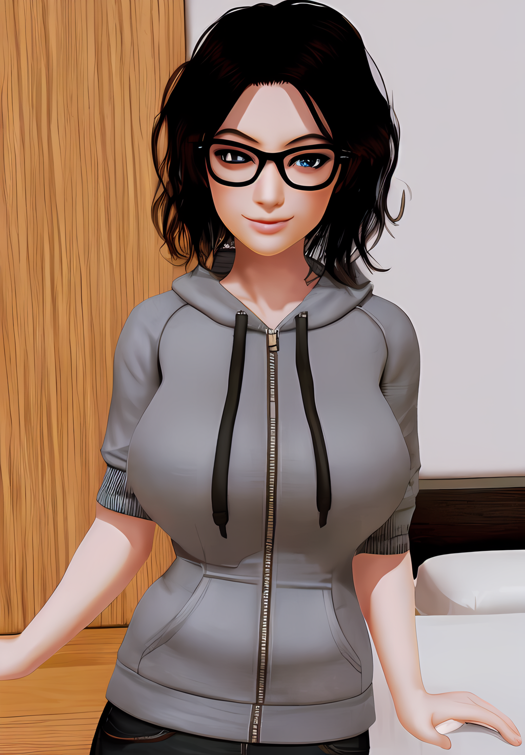 <lora:kali:0.8>, kali, 1girl, solo, smirk, portrait, hoodie, (seductive, alluring, charming:1.3), (high details, 8k:1.3)