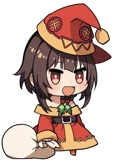 score_9, score_8_up, score_7_up, score_6_up, score_5_up, score_4_up, 1girl, padoru <lora:padoru-PD-1.0:1>, megumin \(konosuba\), black underwears, white background