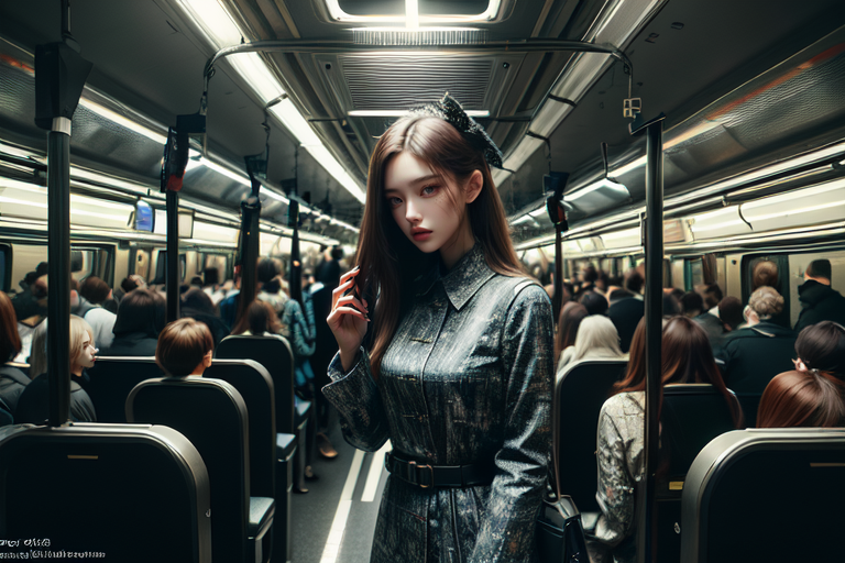 highly insanely detailed, masterpiece, top quality, best quality, highres, 4k, 8k, RAW photo, (very aesthetic, beautiful and aesthetic),  
(code_style,codestyle), 
<lora:CodeStyle (half generic class)_564920:0.8>, 
(1girl:1.3), 1other, 
crowded train interior,âââ