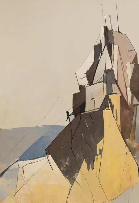 (Silhouette of a house on the cliff beside coast, flat painting background:1.5),
(abstract painting, impressionism, watercolor, oil painting brushstrokes, oil painting texture:1.3),
(brutalist architecture, BRIGHT green AND DARK BROWN color palette, curve LINE, circle, ellipse, core), AK, abstract, deconstruction, geometry, geometric composition,paint painting,harmonious colors, black frame,rectangle, tilt, flat painting, framex, horizontal, Constructivism, Fauvism,