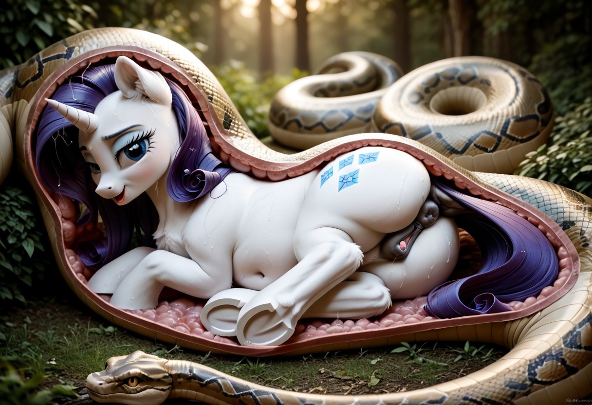 snake vore, internal view, wet hair, rarity, eyes closed, tight confines, tight belly walls, belly walls rubbing against body, feral pony, pony body, nice ass, dawn, sexy butt, outside, no water, 4k hd background, irl, vulvar winking, photo, vulva, large ponut, detailed fur, ear fluff, chest fluff, cinematic lighting, soft shadows, detailed, smooth, vibrant colors, smooth gradients, realistic, looking at you, chest fluff, fluffy, cute, adorasexy, Hyper realistic, 8k hd, resolution, nude, pony hair, anatomically correct, realistic artstyle, drawing, cute face, sharp image, fitness body, cute pony face, ng_deepnegative_v1_75t, zPDXL3, zPDXLrl, anus, butt,  female, fluffy, mare, nudity, photorealistic, plot, ponut, tail, detailed, beautiful, DPXER