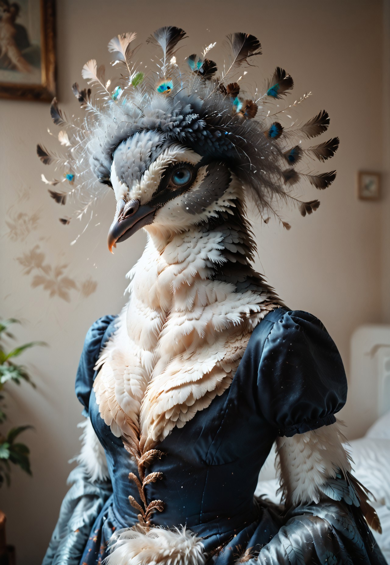 score_9, score_8_up, score_7_up, score_6_up, photorealistic, realism, female, ((((anthro)))), victoria_pigeon, 1girl, furry, feathers, ragged clothing, score_9, score_8_up, score_7_up, score_6_up, BREAK 1girl, anthro, female, posing, wings