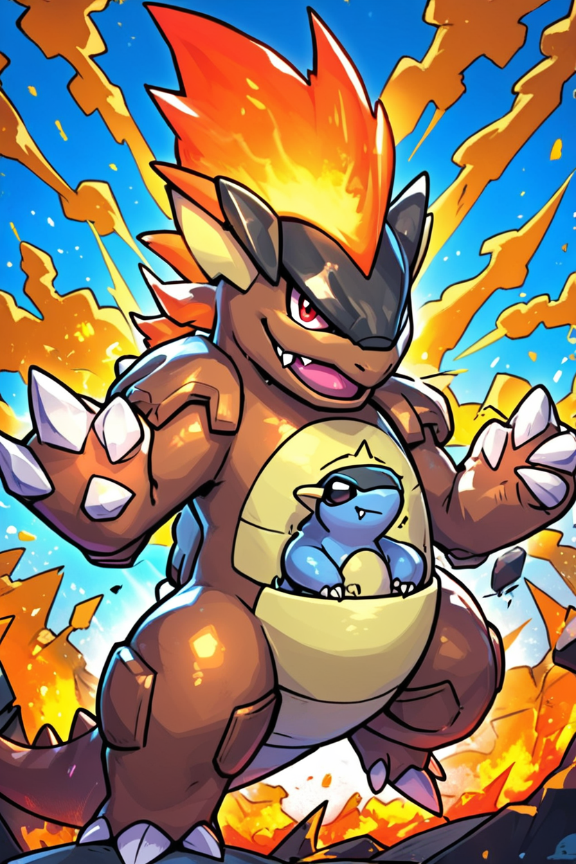 score_9, score_8_up, score_8,   BREAK, , zzKhan, no humans, claws, red eyes, black eyes, fangs,    (dynamic pose, motion lines),  volcano,  <lora:Kangaskhan_Pokemon_PDXL_v3:0.8>,  , BREAK, embedding:zPDXL, Expressiveh, ,,, <lora:EnergyCAT:1.0>, solo, smile, looking at viewer, aura, blue sky, ,,, <lora:SDXLFaeTastic2400:0.5>, <lora:Expressive_H-000001:0.4>,